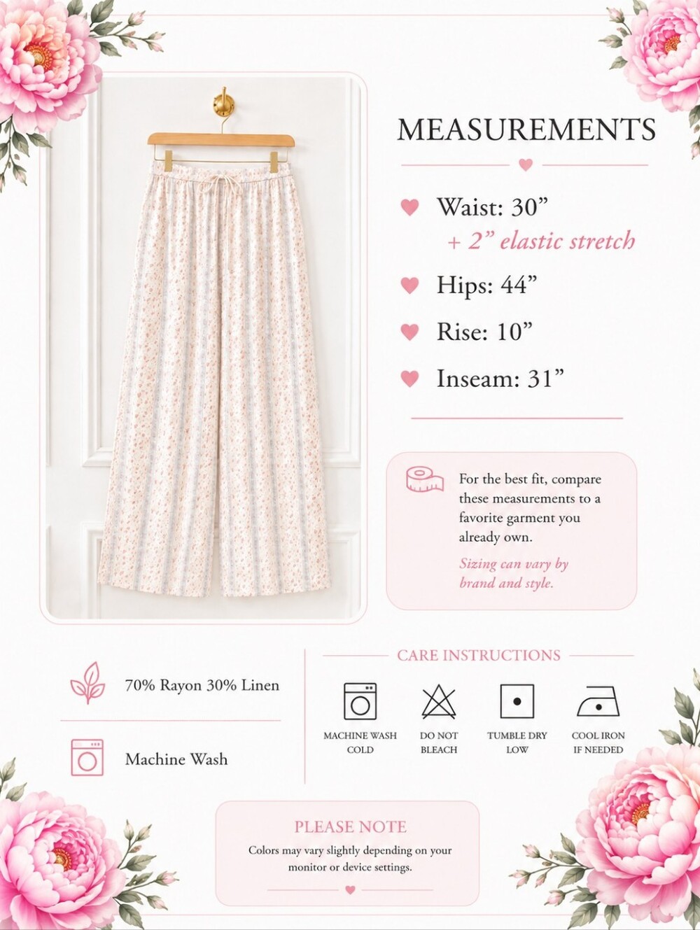 Cali 1850 NWT Linen Blend Wide Leg Lounge Pants Size M - Picture 7 of 10